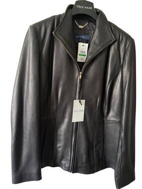 Cole Haan Classic Zip Genuine Lambskin Leather Jacket Black L $299
